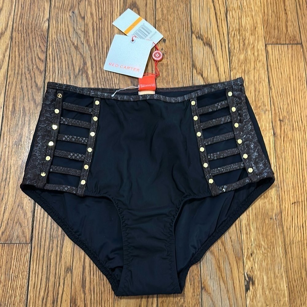 NWT red Carter studded black Python accent bikini bottoms Small size 6 US swim